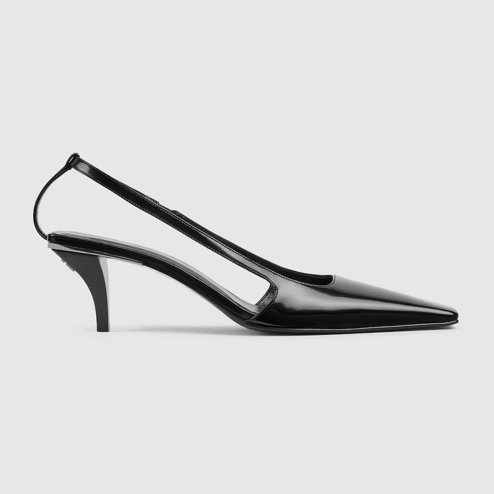 Women's slingback with crystal logo in black leather